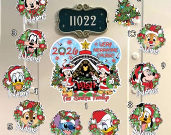 Personalized Disney All Characters Mickey & Friends Magnet, Custom Very Merrytime Cruise Magnet, Disney Christmas Magnets, Stateroom Decor