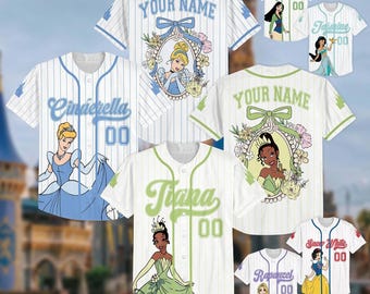 Personalized Disney Princess Baseball Jersey, Custom Name And Princess Jersey, Beauty And The Beast, Rapunzel, Disneyland Girl Trip Shirt