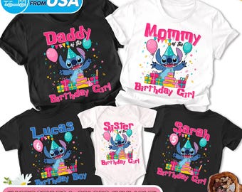 Personalized Stitch Birthday Family Shirt, Stitch And Lilo Family Party Theme Shirt, Blue Dog Monster Birthday Boy Girl Matching Shirts