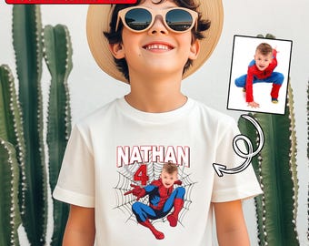 Custom Face Spider-Man Birthday Shirt, Personalized Spiderman Gift For Kid, Hero Spiderman Party Theme TShirt, Funny Spiderman Birthday Gift
