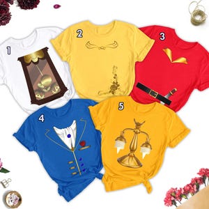 Beaty And The Beast Matching Family Shirts, Halloween Cosplay Costume Shirt, Belle Beast Gaston Clock And Lamp Shirt, Birthday Group T-Shirt