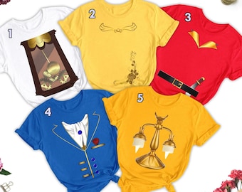 Beaty And The Beast Matching Family Shirts, Halloween Cosplay Costume Shirt, Belle Beast Gaston Clock And Lamp Shirt, Birthday Group T-Shirt
