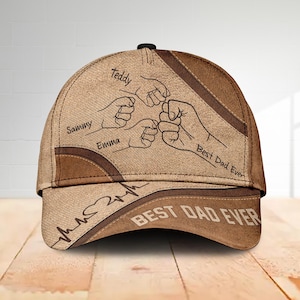 Personalized Best Dad Ever Fist Bump Classic Cap, Father&#39;s Day Gift For Dad, Cap For Grandpa, Hat For Husband, Dad And Kid Name Cap