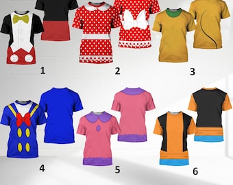 Mickey And Friends Costume T-shirt, Mickey Minnie Goofy Donald Daisy Pluto Cosplay Costume Shirt, Mickey Halloween All Over Print Tee
