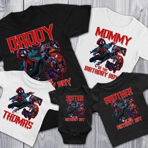 Personalized Spiderman Birthday Shirt, Miles Morales Party Family Shirt, Superhero Character Birthday Boy Toddler, Kid Birthday Gifts