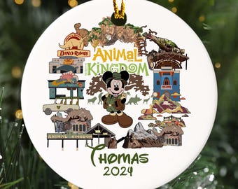 Personalized Animal Kingdom Christmas Ornament, Family Xmas Safari Trip Customized 2024 Christmas Tree Decor, Mouse And Friend Gift For Kid