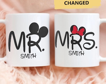 Personalize Mr & Mrs Mouse Mugs, Couple Lover Mouse Coffee Mugs, Wedding Gift, Custom Mouse Gift Mugs Family, Husband And Wife Tea Cup