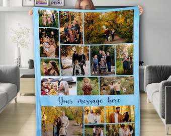 Manta personalizada con mensaje y collage de fotos, manta conmemorativa con imágenes, regalo de aniversario para pareja, cumpleaños familiar, regalo para amigos con amor