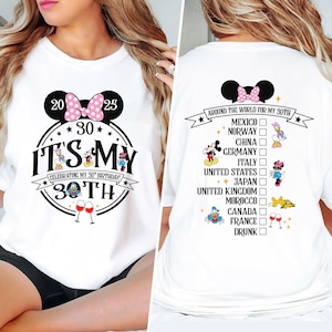 Two-sided Personalized It&#39;s My Birthday Shirt, Epcot Drinking Around the World Birthday Tee, Magic Kingdom Tee, Minnie Birthday Girl Gift