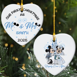 Personalized Mickey Minnie Wedding Ornament, Disney Couple Our First Christmas As Mr And Mrs Ornament, Anniversary Family Christmas Keepsake