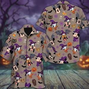 Mickey & Friends Halloween Hawaiian Shirt, Mickey's Not So Scary Halloween Shirt, Halloween Party Shirt, Vampire Bat Button Shirt