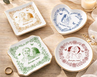 Personalized Mom Nana Jewelry Dish, Custom Family Photo Ring Dish, Portrait Ceramic Ring Dish, Mom Photo Gift, Family Lover Gift