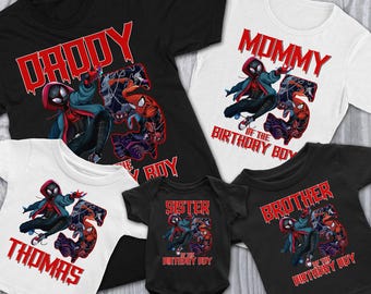 Personalized Disney Spiderman Birthday Shirt, Miles Morales Party Family Shirt, Superhero Character Birthday Boy Toddler, Kid Birthday Gifts