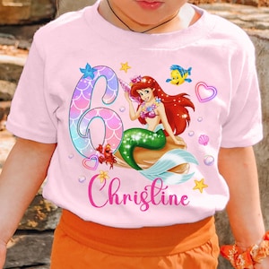 Personalized DN Little Mermaid Princess Matching Family Birthday Shirt, Custom Mermaid Princess Birthday Girl Theme Outfit For Family RE