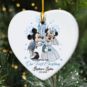 Custom Mickey Minnie Wedding Ornament, Celebrating Our Happily Ever After Mr And Mrs Ornament, Anniversary Husband & Wife Christmas Gift