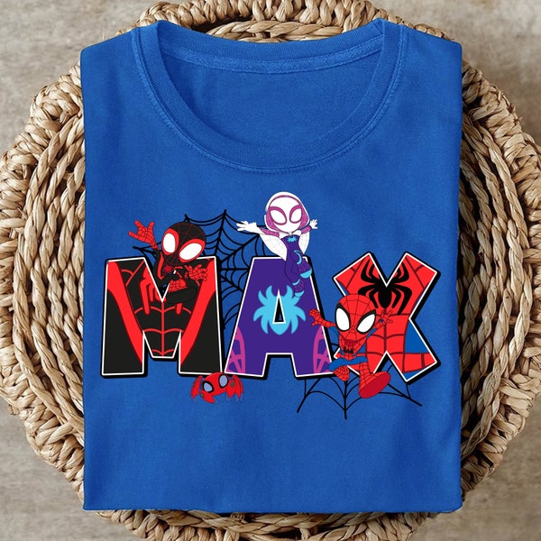 Personalisierter Spinnen Held und seine Freunde T-Shirt, Name Junior Hero Theme Kid Shirt, Held Party Thema T-Shirt, Spinnen Geburtstagsgeschenk RE