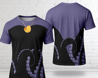 Purple Octopus The Sea Witch Inspired 3D Shirt, Villain Octopus Women Costume Cosplay, Animated Halloween Costume Family Group Matching Tee