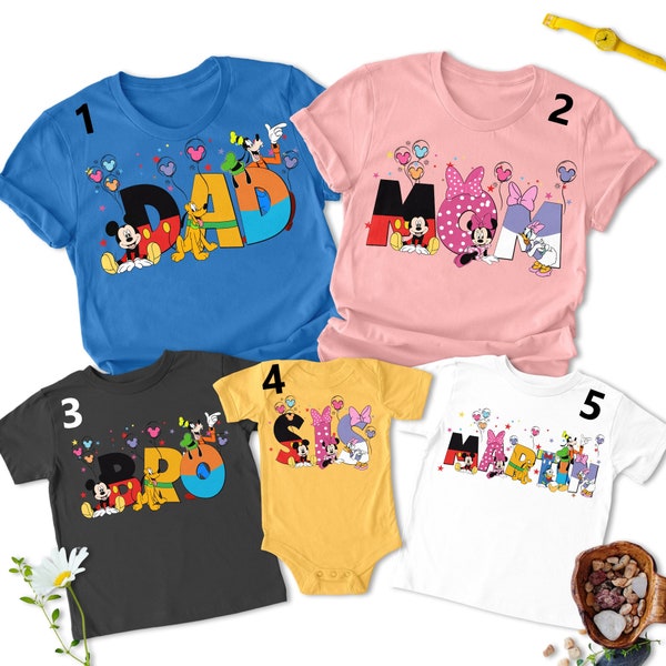 Personalized Alphabet Mouse Family Matching Shirt, Custom Name Famous Friendship Shirt, Magic Kingdom Tee, Animated Party Theme