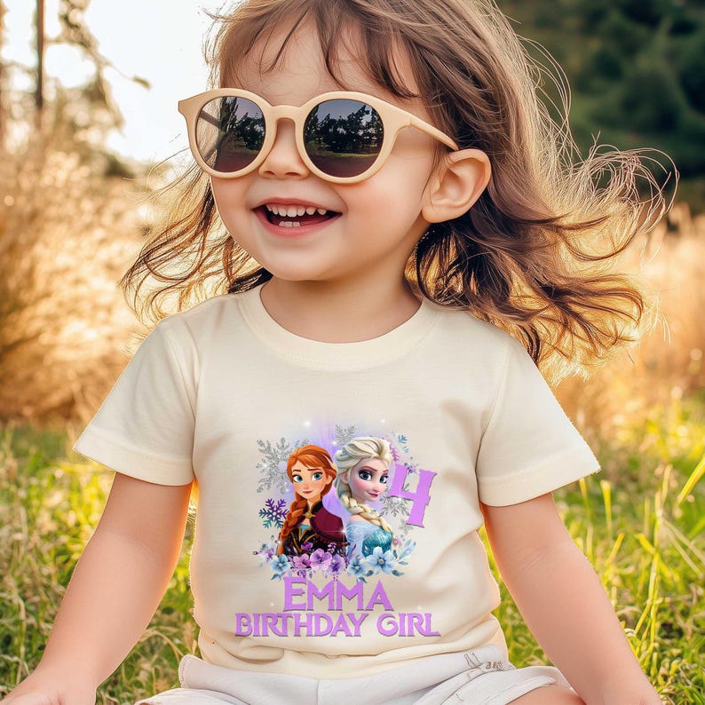 Personalized Frozen Family Birthday Shirt, Elsa Princess Birthday Girl Matching T-Shirt, Anna Frozen Movie shirt, Elsa Birthday Kid Tee immagine 3