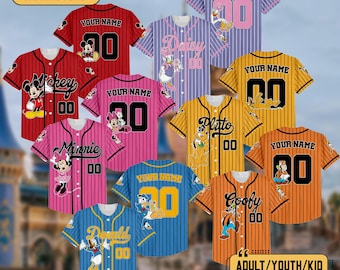 Personalized Cute Disney Mickey And Friends Baseball Jersey, Custom Disneyland Team Uniform, Mickey Mouse Birthday, Gift for Disney Fan C