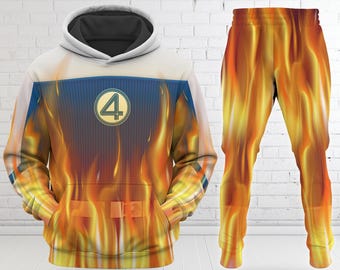 Johnny Storm Human Torch Costume Halloween Hoodie, Human Torch Fantastic Four First Steps 3D Shirt, Johnny Storm All Over Printed Sweatshirt