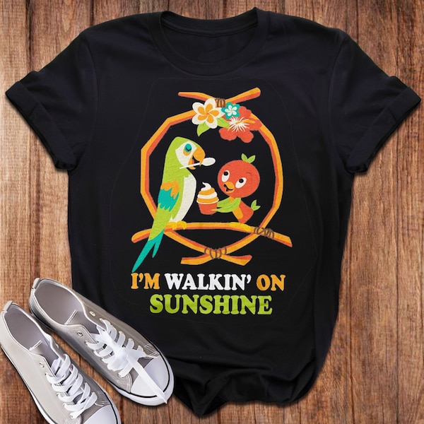 Orange Birds Walkin' On Sunshine T-Shirt, Epcot Flower And Garden Festival 2024 Trip Tee, Orange Bird Mascot Bird Shirt, Magic Kingdom Shirt