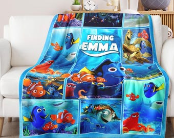 Personalized Finding Nemo Disney Blanket, Custom Name Finding Dory Birthday Blanket Gift, Disneyland Just Keep Swimming Nemo Blanket
