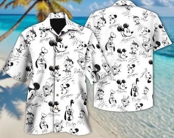DN Mickey And Friends Signature Hawaiian Shirt, Mickey Mouse Donald Duck Goofy Minnie Daisy Pluto DN Land Summer Trip Button Shirt