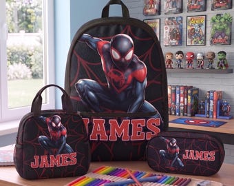 Personalized Spiderman Backpack Set, Back To School Supplies, Kid Lunch Box Water Bottler, Custom Pencil Case Pouch, Superhero Gift for Boys