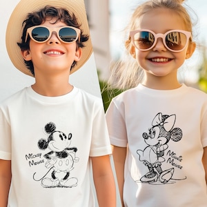 Classic Mickey and Minnie Shirt, Mickey Sketch, Minnie Sketch, Mickey Minnie Disney Birthday Kid Shirt, Disney Family Vacation Matching Tee