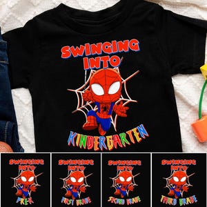 Spider Hero Swing Into Kindergarten Shirt, Hero Back To School Shirt, Custom Spider 1st Day Of School Shirt, Pre-K Kid Toddler Tee RE