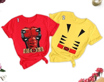Funny Deadpool And Wolverine Halloween Costume Shirt, Superhero Family Group Shirt, Deadpool Cosplay Halloween Shirt, Wolverine Cosplay Tee
