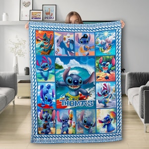 Personalize Stitch Beach Blanket, Stitch Baby Blanket, Birthday Gift, Lilo And Stitch Baby Blanket, Cute Stitch Custom Name Kids Gifts