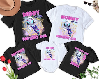 Personalized Spidey Birthday Shirt, Spider Ghost Gwen Party Matching Tee, Superhero Birthday Girl Kid Shirt, Spider Family Party Theme Shirt