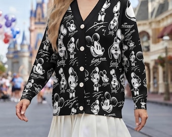 DN Mickey & Friends Signature Black Cardigan, Minnie Goofy Donald Daisy Pluto Button Shirt, DN Halloween Christmas Trip Sweater