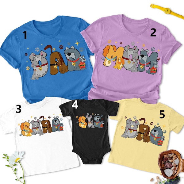 Personalized Lady And The Tramp Characters Shirt, Custom Cartoon Dog Couple Matching Tee, Magic Kingdom Movie Tee, Family Party Theme Gift