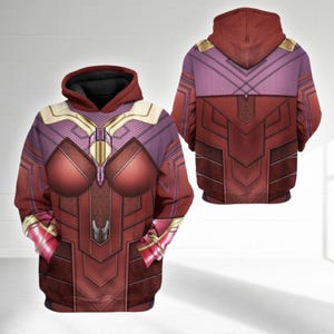 Scarlet Witch All Over Print Hoodie, Superhero Halloween Costume Outfit, Wanda Maximoff Cosplay Costume Sweatshirt, Halloween Costume Hoodie