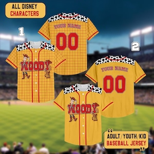Personalized Woody Toy Story Baseball Jersey, Toy Story Jersey, Disney Jersey, Gift for Disney Fans, Matching Disney Baseball Team Outfit
