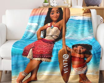 Custom Name Moana Movie Blanket, Personalized Princess Moana Blanket, Moana Characters Blanket, Baby Princess Moana Birthday Gift