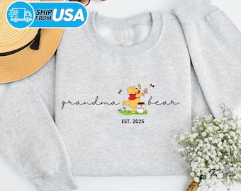Personalized Grandma Bear Shirt, Custom Mama Comfort Colors T-Shirt,  Pooh Bear Gift For Nana, Winnie The Pooh Mothers Day Gift Shirt