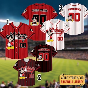 Personalized Mickey Mouse Baseball Jersey, Mickey Matching Jersey, Custom Disneyland Shirt, Birthday Baseball Team, Gift For Disney Fan