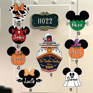 Personalized Disney Cruise Door Magnets, Custom Halloween On The High Seas, Mickey Minnie Halloween Magnet, Family Horror Stateroom Decor