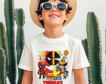 Custom Deadpool and Wolverine Disney Kid Toddler Name Age Shirt, Personalized Deadpool Birthday Gift, Superhero Theme Birthday Party Outfit
