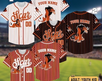 Personalized Disney The Lion King Scar Baseball Jersey, Custom Scar Lion Villains Jersey, Disney Men Gift, Disneyland Halloween Trip Shirt