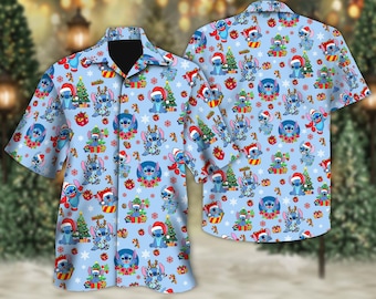 Funny Stitch Christmas Hawaiian Shirt, DN Christmas Button Shirt, Stitchmas Shirt, Lilo And Stitch Xmas Holiday Party Tee, Stitch Lover