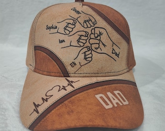 Personalized Fist Bump Daddy Grandpa Classic Cap, Father's Day Gift For Dad, Cap For Grandpa, Hat For Husband, Dad And Kid Name Cap