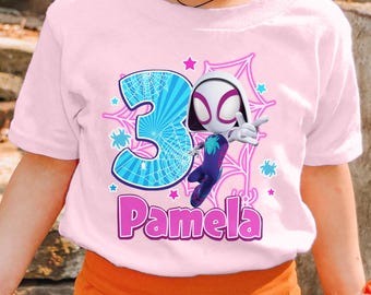 Personalized Spidey  Gwen Stacy Matching Family Birthday Shirt, Custom Disney Birthday Girl Character Birthday T-Shirt, Spider Kid Tee RE