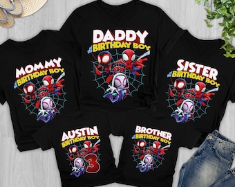 Personalized Spidey And His Amazing Friends Birthday Boy Shirt, Superhero Kid Shirt, Spider Hero Birthday Party Theme Family Matching Tee