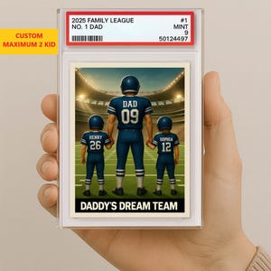Style carte à collectionner football papa et enfants n° 1, Plaque acrylique personnalisée, cadeau mari fête des pères, figurine famille Bloc acrylique