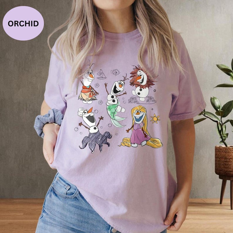 Retro Disney Olaf Presents Costume Princess Sketches Shirt, Olaf Frozen WDW Magic Kingdom Disneyland Family Vacation Holiday Gift imagem 1